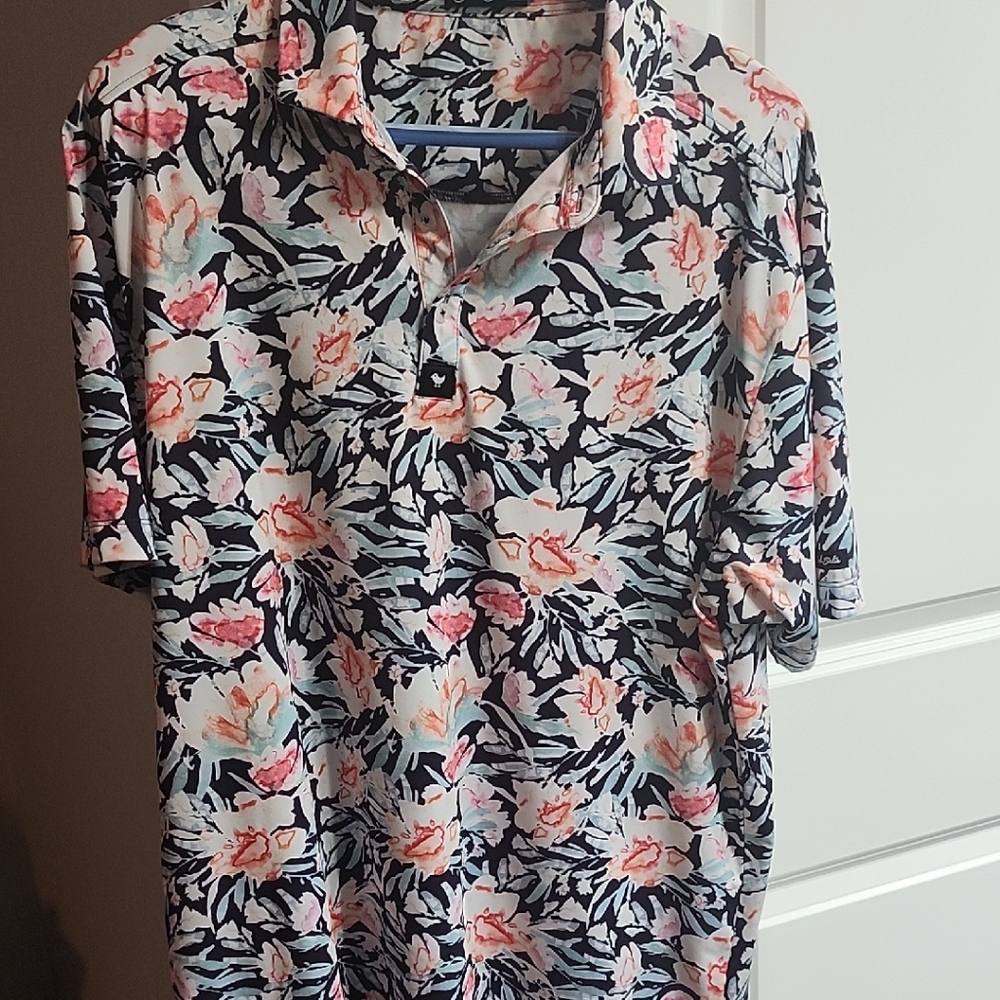 Bad Birdie Floral Polo Shirt - Black, Pink, White